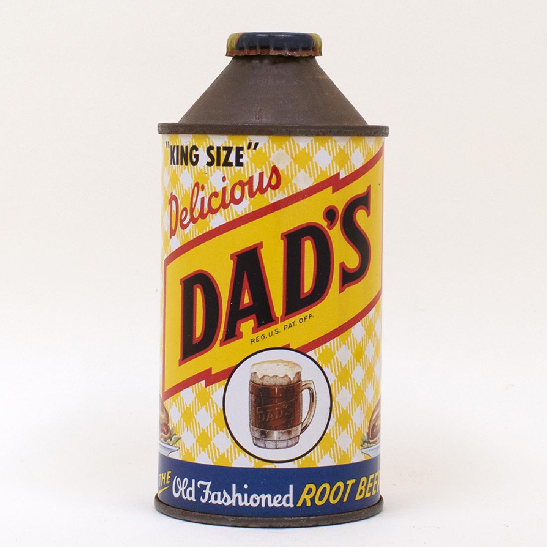 Dads Root Beer Soda Cone Top Can: Reference: Brewery: Dad's Root Beer Co. Chicago, IllinoisManufacturer/Plant: