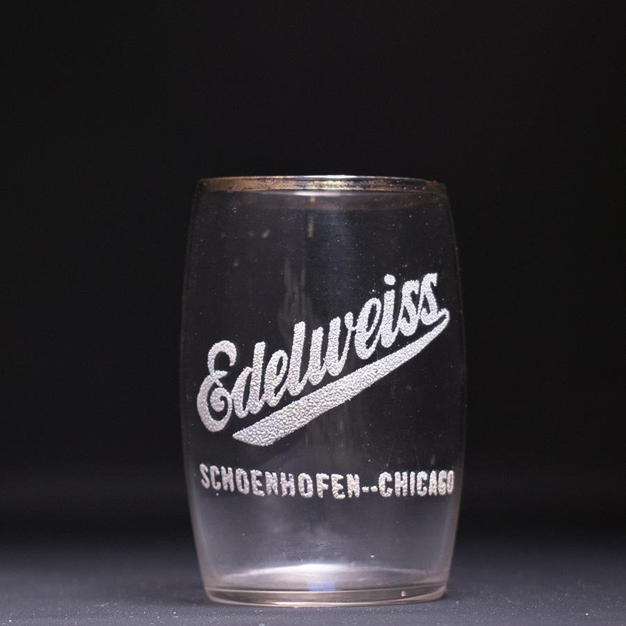 Edelweiss Pre-Prohibition Etched Drinking Glass: Reference: Brewery: Schoenhofen Brewing Co., Chicago, ILManufacturer/Plant:
