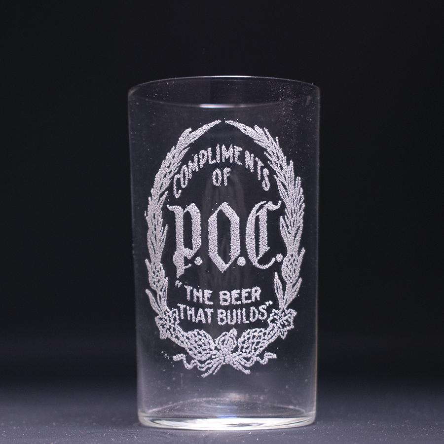 POC Beer Pre-Prohibition Etched Drinking Glass: Reference: Brewery: Pilsner Brewing Co., Cleveland, OHManufacturer/Plant: