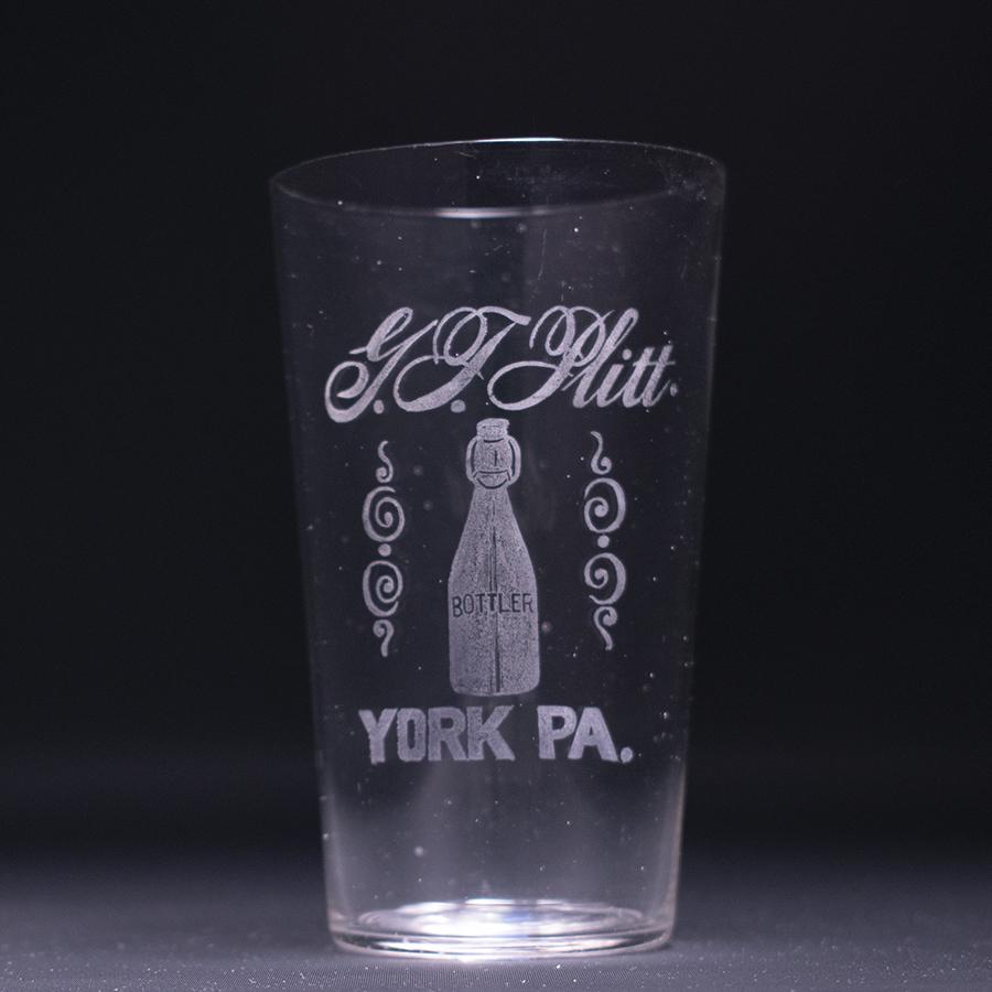 G T Plitt Pre-Prohibition Etched Drinking Glass: Reference: Brewery: Unknown. G T Plitt Bottler, York, PA Manufacturer/Plant:
