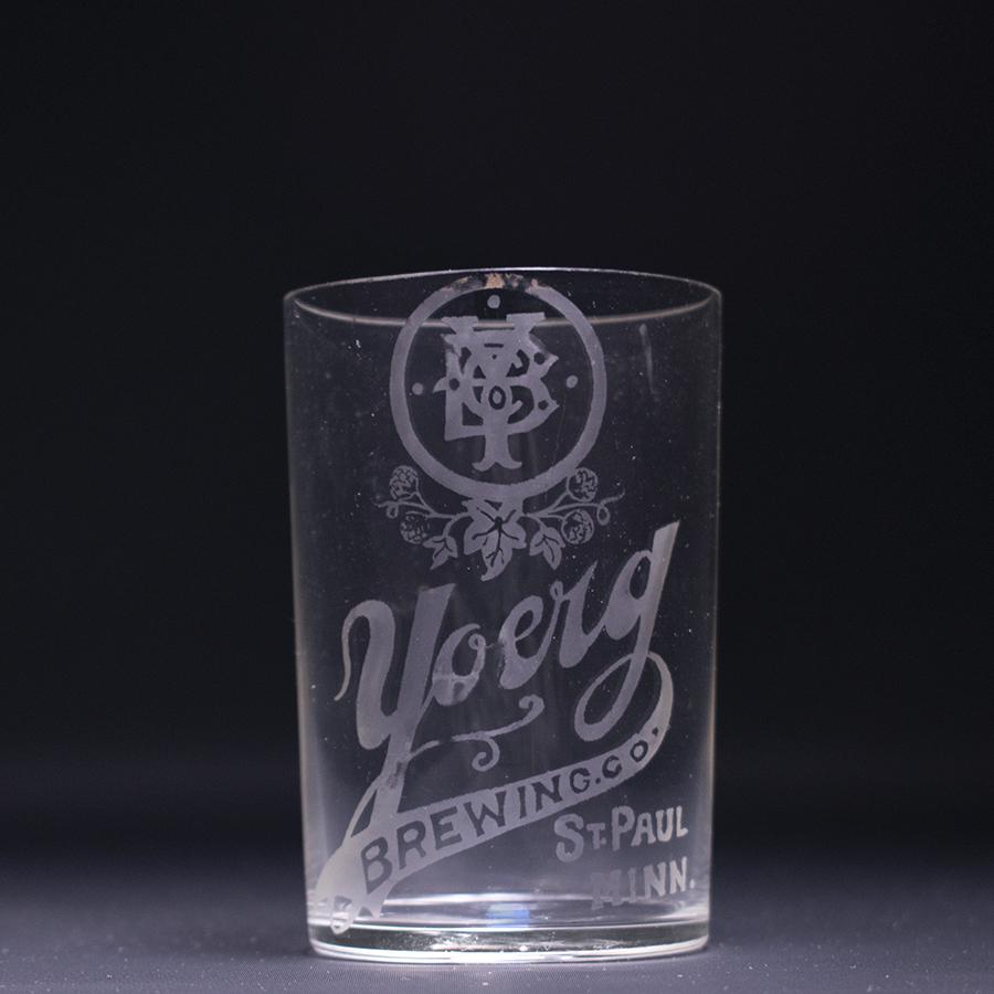 Yoerg Brewing Pre-Prohibition Etched Drinking Glass: Reference: Brewery: Yoerg Brewing Co., St. Paul, MN Manufacturer/Plant: