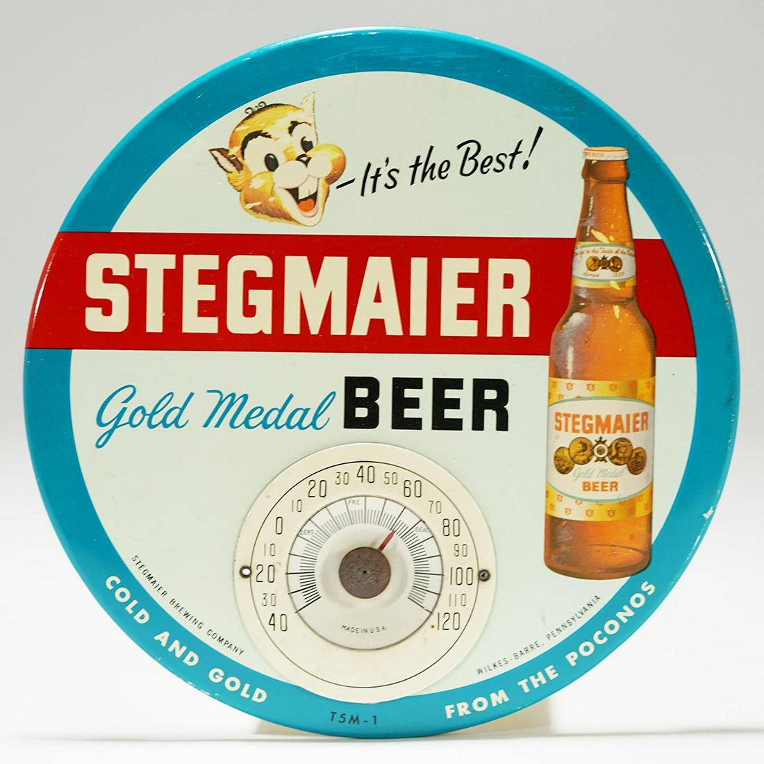 Stegmaier Gold Medal Beer Thermometer Sign: Reference: n/a Brewery: Stegmaier Brewing. Wilkes-Barre, Pennsylvania Manufacturer/Plant: