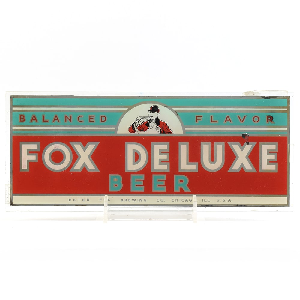 Fox De Luxe Beer Reverse Painted 1930s Glass Easel Sign (1 of 2)