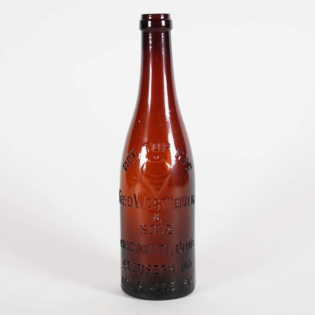 Red Top Rye Ferd Westheimer Embossed Bottle: Reference: n/a Brewery: Red Top Brewing Co., Cincinnati, Ohio Manufacturer/Plant: