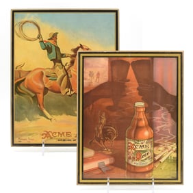 Acme Ale - Beer 1940s Laminate Wood Signs Lot of 2