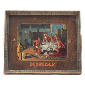 Budweiser Beer 1930s Wood Hostess Tray Fox Hunters