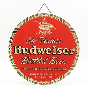 Budweiser Beer 1940s Reverse Painted Sign