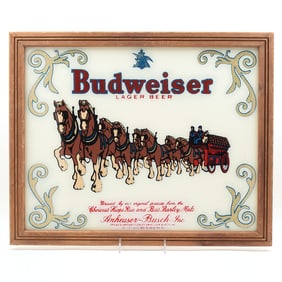 Budweiser Beer Clydesdales 1970s-80s Reverse Painted Sign