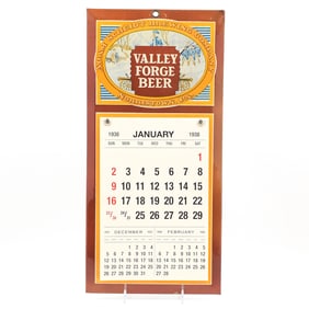 Valley Forge Beer Tin Calendar Sign With 1938 Pad