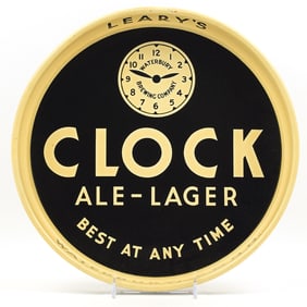 Clock Ale-Lager 1940s Connecticut Serving Tray