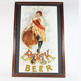 Bock Beer Women Barrel Clouds Framed Chromolithograph