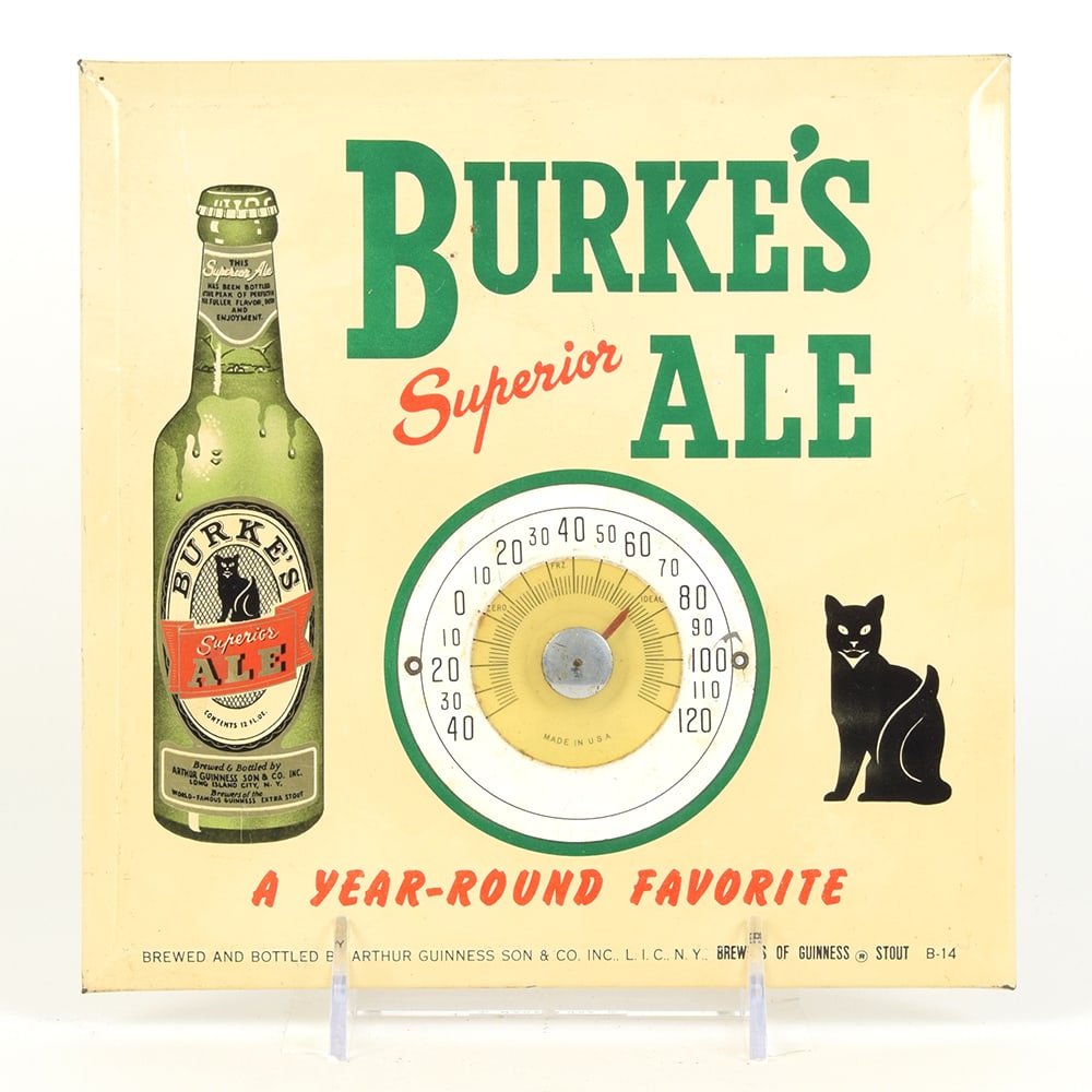 Burkes Ale 1930s Tin-Over-Cardboard Thermometer Sign (1 of 2)