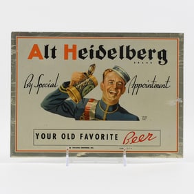 Alt Heidelberg Beer 1940s Leyse Tin-Over-Cardboard Sign