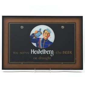 Heidelberg Beer On Draught 1950s Reverse Painted Glass Sign
