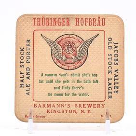 Barmanns Brewery Thuringer Hofbrau 1930s Coaster WOMAN WONT ADMIT