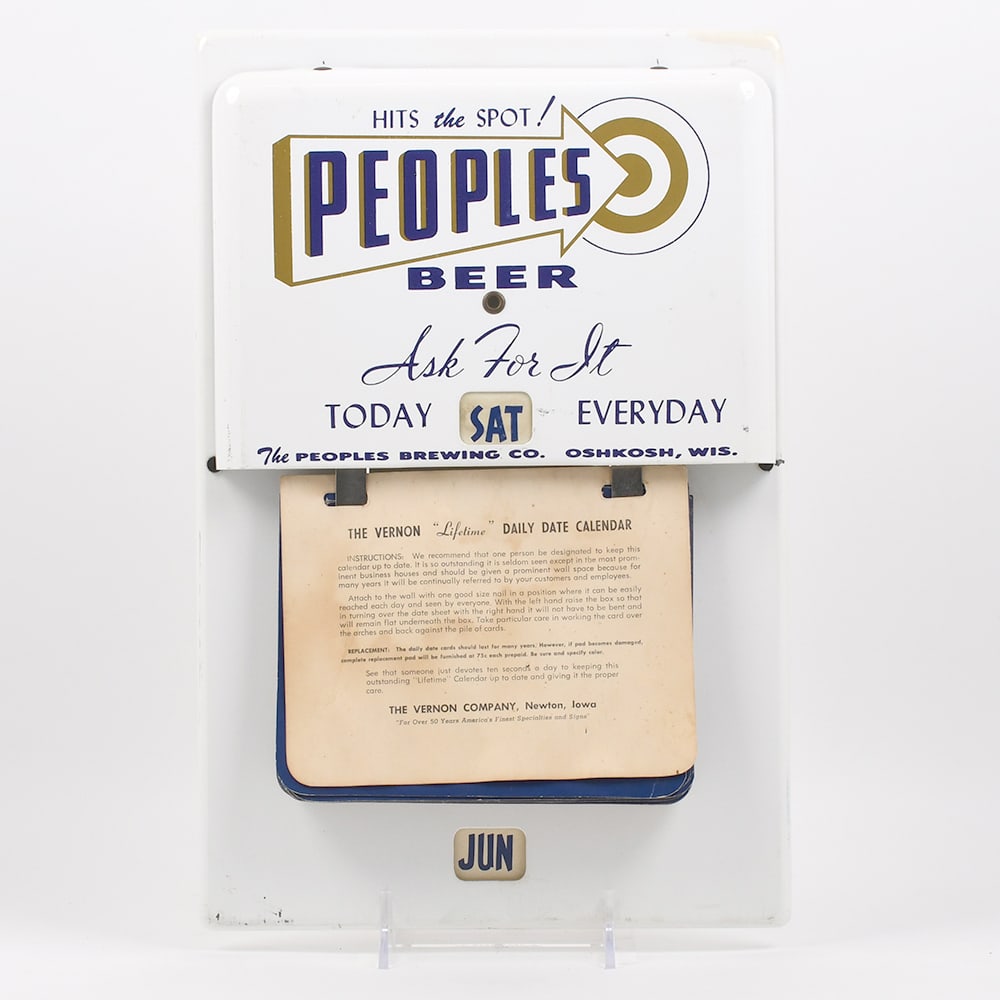 Peoples Beer 1950s Steel Lifetime Calendar Sign (1 of 2)