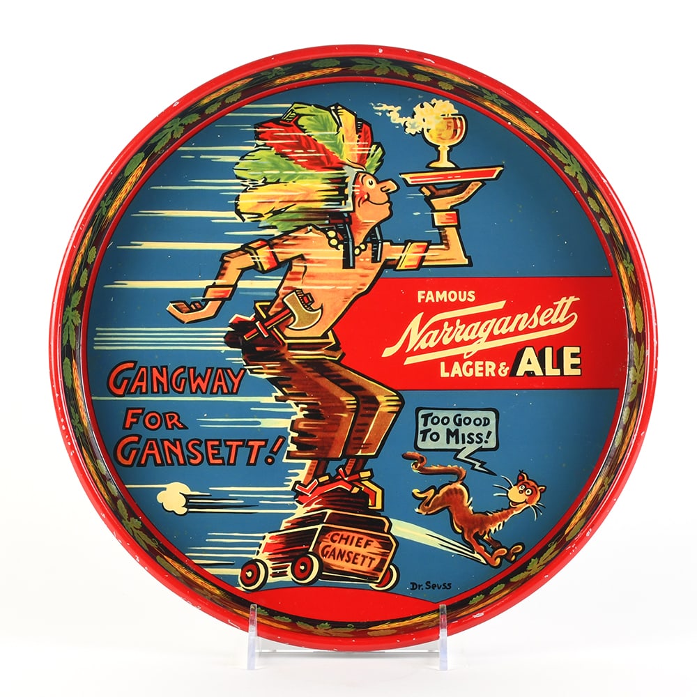Narragansett Beer-Ale 1940s Serving Tray DR SUESS CHIEF GANSETT (1 of 2)