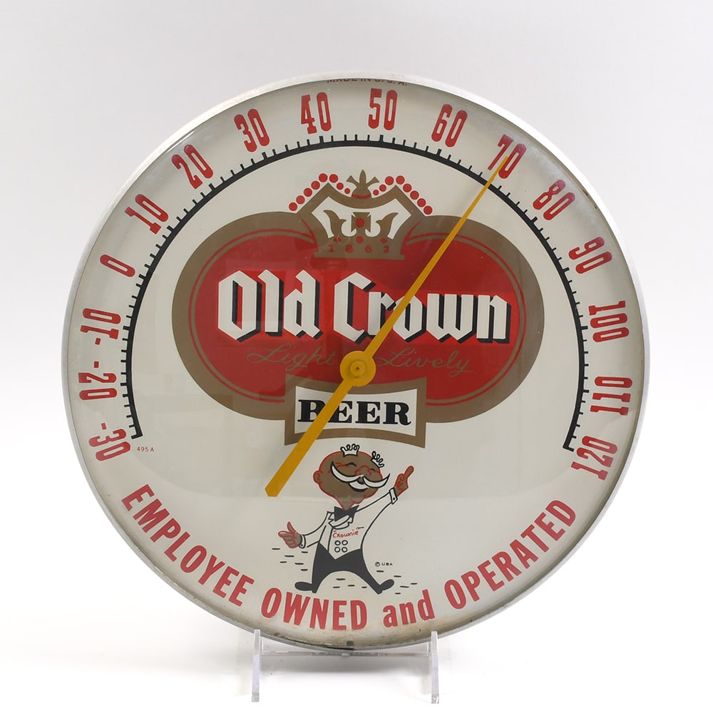 Old Crown Beer 1950s Thermometer Featuring Crownie (1 of 2)