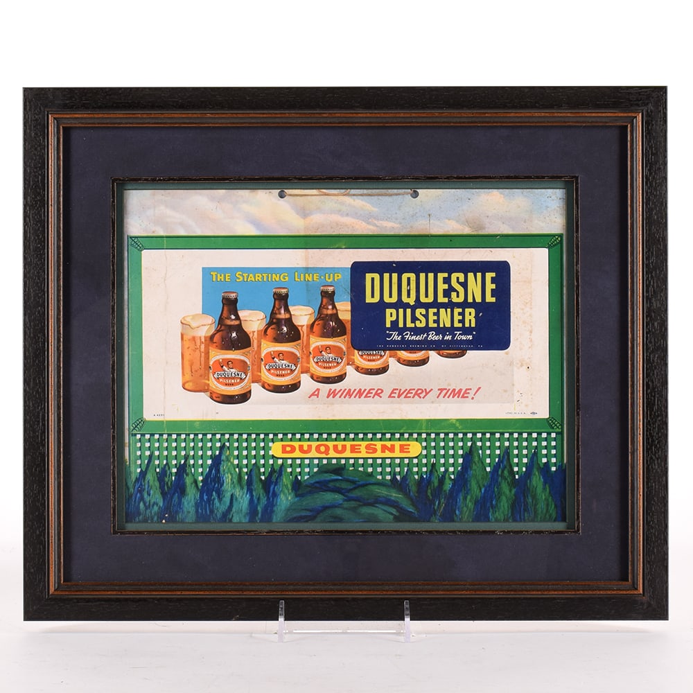 Duquesne Beer 1950s Cardboard Sign BILLBOARD MOTIF STARTING LINEUP (1 of 2)