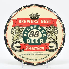 Brewers Best Beer 1940s Button Sign GREAT FALLS MONTANA MINTY