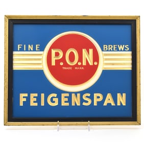 Feigenspan PON Brews 1930s Reverse-Painted Composite Sign MINTY