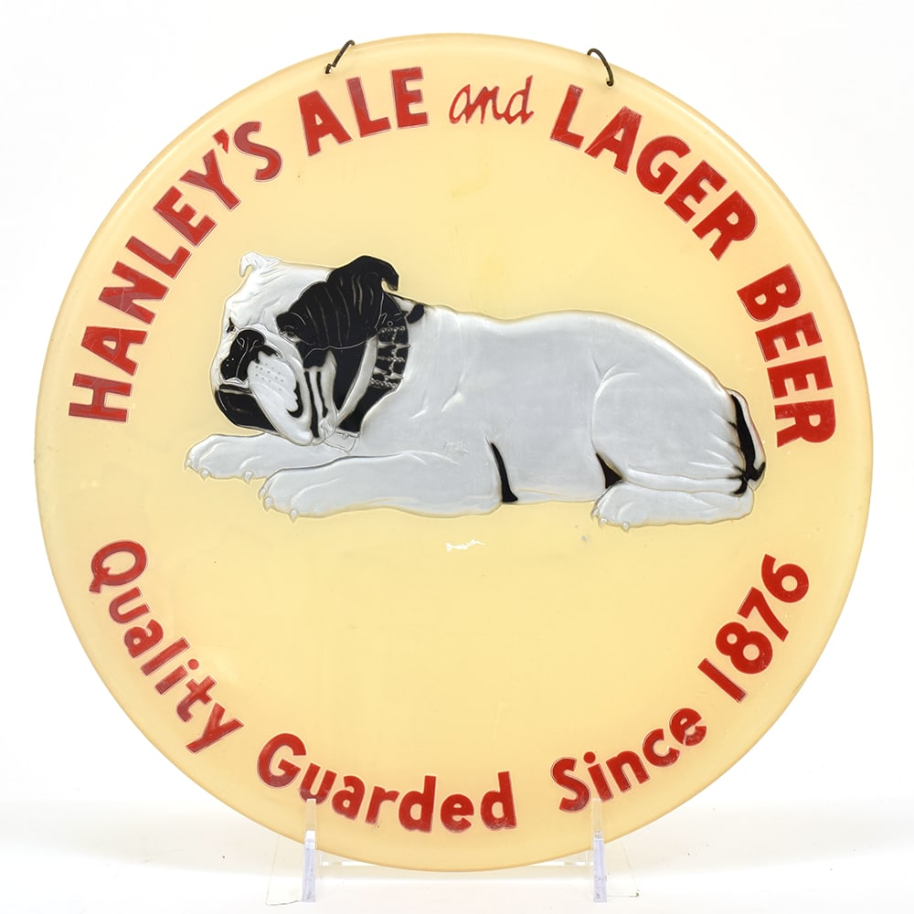 Hanleys Ale-Lager 1940s Plastic Bulldog Sign (1 of 2)