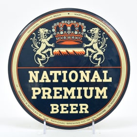 National Premium Beer 1940s Button Sign NEAR MINT