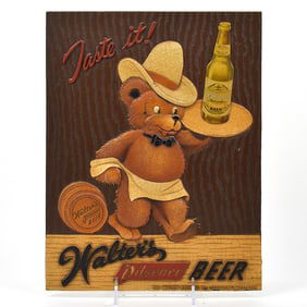 Walters Beer 1940s Pressed Composition Sign TEDDY BEAR
