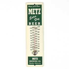 Metz Beer 1940s Tin Thermometer NEAR MINT