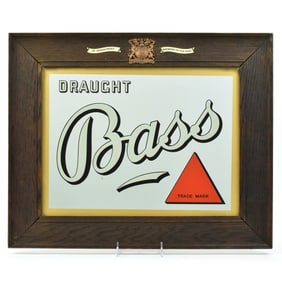 Bass Draught English Reverse Painted Large Glass Sign