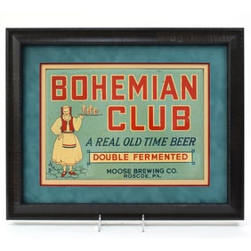 Bohemian Club Beer 1930s Tin-Over-Cardboard Sign MOOSE BREWING RARE
