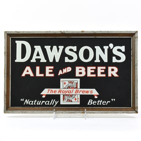 Dawsons Ale-Beer 1940s Reverse Painted Glass Sign TOUGH