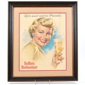 Du Bois Budweiser Beer 1940s Cardboard Sign RARE