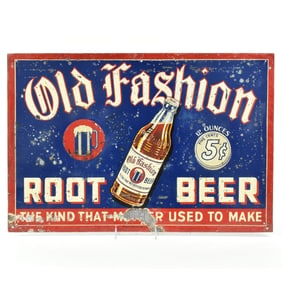 Old Fashion Root Beer 1940s Embossed Tin Soda Sign