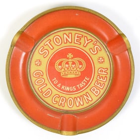 Stoneys Gold Crown Beer 1930s Glass Faced Ash Tray SCARCE