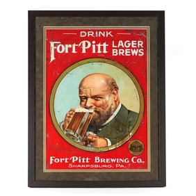 Fort Pitt Lager Brews Embossed Tin Sign RARE