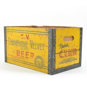 Champagne Velvet Beer 1930s Painted Wood Bottle Crate
