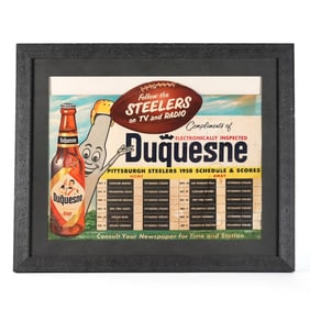 Duquesne Beer 1958 Pittsburgh Steelers NFL Schedule Cardboard Sign