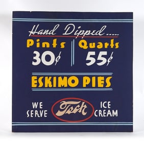 Tech Ice Cream 1930s Cardboard Sign ESKIMO PIES RARE