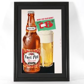 Fort Pitt Beer 1950s Uncut Cardboard Die Cut Sign