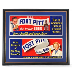 Fort Pitt Beer 1930s Cardboard Signs MAN WOMAN SCARCE