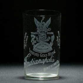 Lieber's Gold Medal Beer Pre-Prohibition Etched Glass INDIANAPOLIS