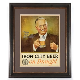Iron City Beer On Draught 1930s Cardboard Sign OUTSTANDING RARE