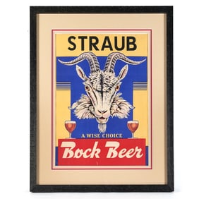 Straub Bock Beer 1930s Paper Sign SCARCE