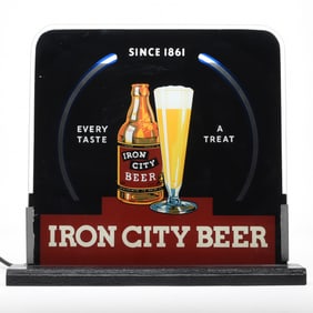 Iron City 1930s Reverse Painted Glass Sign STUNNING SCARCE