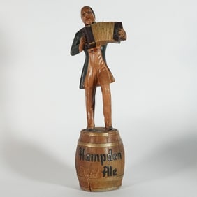 Johnie Hampden Mild Ale Accordion Player On Barrel Back Bar Statue