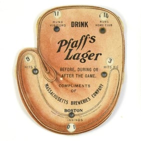 Pfaff's Lager Pre-Pro Celluloid Baseball Scorekeeper RED SOX BRAVES EXCEPTIONAL