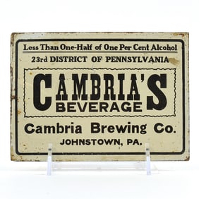 Cambria's Beverage Prohibition Era Tin Sign RARE