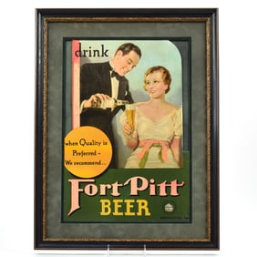 Fort Pitt Beer 1930s Die Cut Cardboard Sign QUALITY PREFERRED RARE