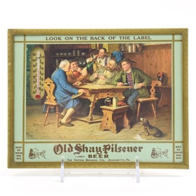 Old Shay 1930s Framed Cardboard Thermometer Sign VICTOR BREWING